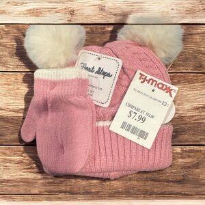 First Steps 18-24 Months Infant Pink Knit Hat and Mittens Set